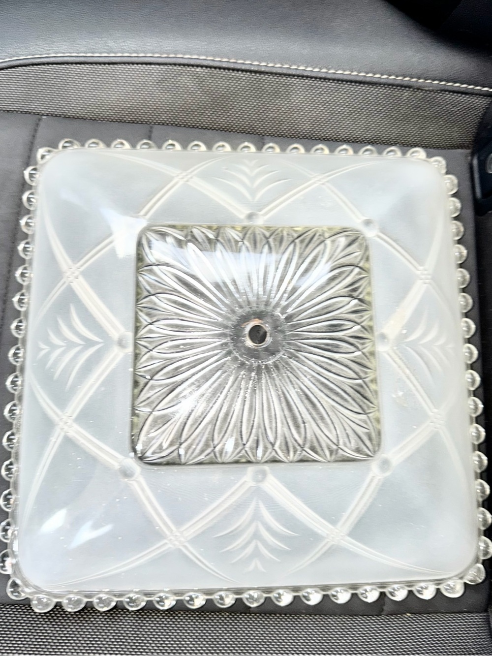 VTG Frosted Glass Ceiling Sq Shade Starburst Candlewick 11" Art Deco Mid Century
